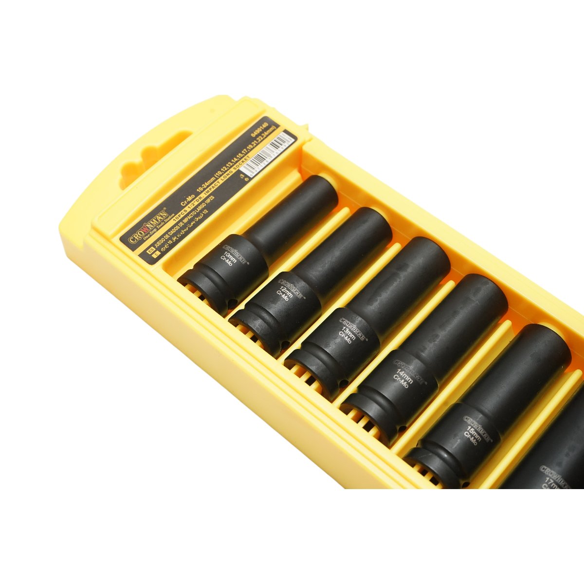 Set 10 chei tubulare de impact lungi 10-24mm, patrat 1/2 inch, material Cr-Mo, standard DIN 3121, industrial Crownman